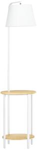 HOMCOM Lampada da Terra Moderna con Tavolino a 2 Livelli per Soggiorno e Camera da Letto, in Tessuto Effetto Lino, Bambù e Acciaio, Ø37x162 cm|Aosom