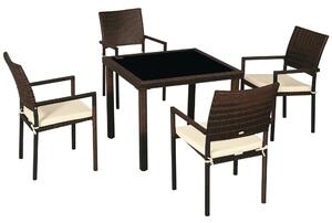 Outsunny Set da Giardino 5 Pezzi in Rattan PE, Marrone, Tavolo con Piano in Vetro e 4 Sedie con Cuscini | Aosom