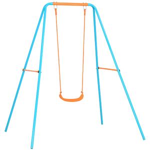 Outsunny Altalena per Bambini 3-8 Anni da Giardino in Acciaio e PE con Seggiolino e Picchetti, 163x145x181 cm, Blu e Arancione|Aosom