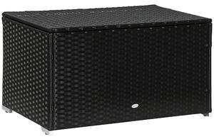Outsunny Baule da Giardino in Rattan e Acciaio Cassapanca da Esterno con Coperchio, 95x60x58cm, Nero|Aosom