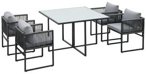 Outsunny Set da Giardino 5 Pezzi in Rattan, 4 Sedie da Giardino e Tavolo da Pranzo con Piano in Vetro