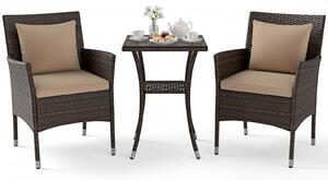 Set da balcone KOMFOTTEU, composto da 3 pezzi: set di mobili da giardino con 2 poltrone in rattan e tavolo a 2 piani in vetro temperato, set da bistrot con cuscini, set di mobili per terrazza, set di sedute per giardino, cortile e veranda