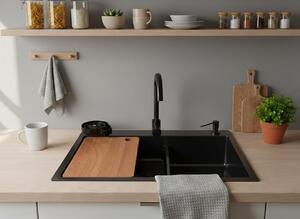 Lavello in acciaio inossidabile Quantum 75x45 cm, rivoluzionario grazie alla nanotecnologia, colore: nero