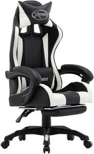 Sedia da gaming con poggiapiedi e cuscino, regolabile in altezza. Sedia da ufficio ergonomica con funzione reclinabile e rotelle. Sedia da computer in ecopelle per giocatori, colore nero e bianco