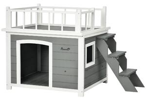 Pawhut Casetta per Cani con Terrazza Scaletta e Finestra 121x77x78cm Grigio chiaro