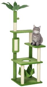 PawHut Albero Tiragraffi per Gatti con Amaca, Pallina e Tiragraffi in Sisal, 49x49x142cm, Verde|Aosom