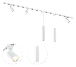 Qub Focus III - Set completo sistema binario LED - Bianco - Monofase - 200 cm - 3 faretti e 2 lampade a sospensione - Forma a I