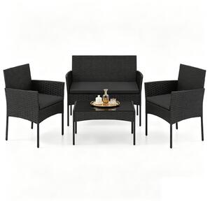 Set da giardino KOMFOTTEU, composto da 4 pezzi: un tavolino in vetro, 2 sedie e una panca. Set di sedute da esterno in rattan con struttura in metallo, dotato di cuscini imbottiti. Ideale per terrazzi, balconi, giardini e piscine