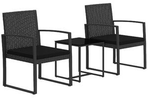 Outsunny Set da Giardino 3 Pezzi con 2 Sedie con Cuscini e Tavolino con Piano in Vetro, Effetto Rattan Nero|Aosom