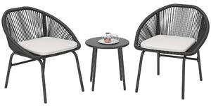 Outsunny Set da Giardino con 2 Sedie con Cuscino e Tavolino da Caffè in Acciaio e Rattan PE, Nero|Aosom