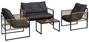 Outsunny Set da Giardino 4 Pezzi in Rattan con Divanetto, 2 Sedie e Tavolino da Caffè, Grigio e Marrone