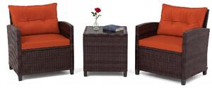 Set di mobili da giardino in rattan KOMFOTTEU, set di mobili da lounge per esterni con 2 poltrone, 1 tavolino, cuscini per seduta e schienale, mobili per balconi piccoli, mobili da lounge per giardino, mobili per terrazza per 2 persone