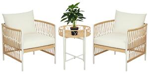 Outsunny Set da Giardino Stile Boho in Rattan con 2 Sedie con Cuscini e Tavolino Rotondo, Giallo