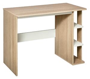 HOMCOM Scrivania Moderna in Legno con Scaffale a 3 Ripiani, 100x44x74cm, Bianco e Quercia|Aosom