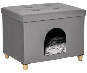 PawHut Casetta per Gatti Pouf Poggiapiedi Imbottito con Cuscino Rimovibile e Lavabile, Grigio|Aosom