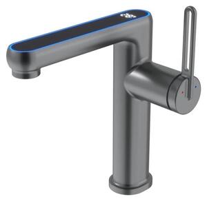 Miscelatore monocomando per lavabo con LED - Rubinetto monoleva per bagno - Indicatore di temperatura - 2 tipi di getto - Miscelatore monocomando per acqua calda e fredda - Grigio metallizzato