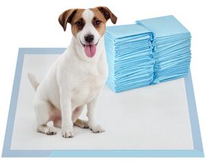 PawHut Set 100 Tappetini Igienici per Cani a 6 Strati in Tessuto non Tessuto, Carta e PE, 45x60 cm, Blu e Bianco