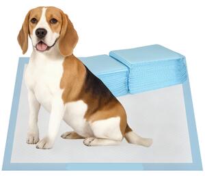 PawHut Set 80 Tappetini Igienici per Cani a 6 Strati in Tessuto non Tessuto, Carta e PE, 60x60 cm, Blu e Bianco