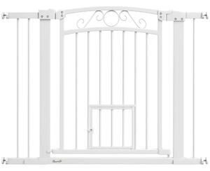 PawHut Cancellino per Cani Regolabile con Estensioni, Porta per Gatti e Apertura a Una Mano, 76-104x77cm, Bianco