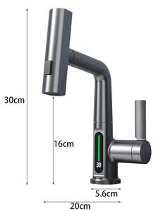 Miscelatore da cucina intelligente - Miscelatore con display digitale - Bocchetta a cascata - Doccetta estraibile - Sensore per acqua calda/fredda - Orientabile - Grigio gunmetal