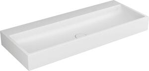 VIGOUR White Lavabo doppio da appoggio 120 cm x 48 cm senza foro rubinetto in materiale minerale Lavabo doppio con valvola di scarico permanente, bianco