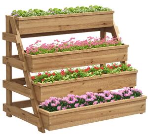 Outsunny Fioriera Rialzata a 4 Livelli con Fori di Drenaggio e Tessuto non Tessuto, in Legno di Abete, 75x57x60.5 cm