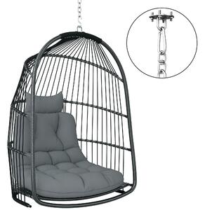 Outsunny Sedia Sospesa a Dondolo Pieghevole da Interno ed Esterno con Cuscino e Poggiatesta, Grigio Scuro
