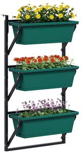 Outsunny Fioriera da Esterno Verticale e 3 Vasi per Piante in Plastica con Fori di Drenaggio, 56x42x100 cm, Verde
