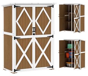 Outsunny Casetta da Giardino con 2 Ripiani e 2 Porte, Armadio Porta Attrezzi da Esterno in Legno, 116.5x57x159/167 cm, Marrone e Bianco | Aosom Italy