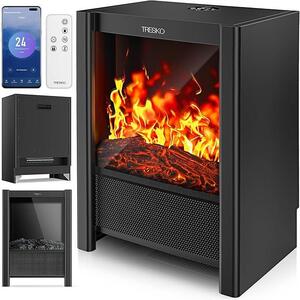 Camino elettrico con riscaldamento e telecomando, 2000W, con app WiFi | Camino elettrico con effetto fiamma LED e display LCD | Camino elettrico con termostato, timer | Stufa elettrica a camino, modello da pavimento