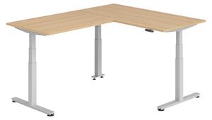 Scrivania angolare bümö regolabile elettricamente in altezza, forma a L - Struttura: argento, finitura: rovere, dimensioni: scrivania angolare 160 x 200 cm