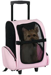 PawHut Trasportino Zaino 2 in 1 per Cani e Gatti con Tasche Laterali, Maniglia Telescopica e Ruote, 42x25x55cm, Rosa|Aosom