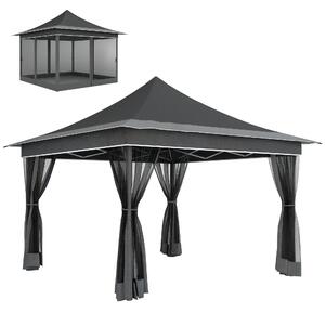 Outsunny Gazebo da Giardino ad Altezza Regolabile con Zanzariera, in Poliestere e Metallo, 357x357x310 cm, Grigio Scuro