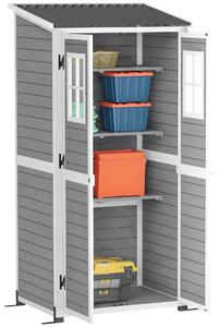 Outsunny Casetta da Giardino in Legno con Ripiani Regolabili, Armadio Porta Attrezzi da Esterno con Porte con Blocco e Finestre, Grigio | Aosom Italy