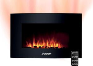 Camino elettrico da parete, con telecomando, effetto fiamma con 5 livelli di intensità, timer settimanale, design accogliente, modalità riscaldamento con regolazione della temperatura, colore nero