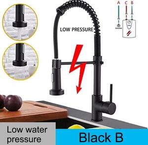Miscelatore monocomando per lavello da cucina - Basso flusso d'acqua - Rotazione a 360° - Doccetta estraibile - Acqua calda e fredda - Installazione monoblocco - Colore nero - Modello DY B