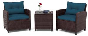 Set di mobili da giardino in rattan KOMFOTTEU, set di mobili da lounge per esterni con 2 poltrone, 1 tavolino, cuscini per seduta e schienale, mobili per balconi piccoli, mobili da lounge per giardino, mobili per terrazza per 2 persone