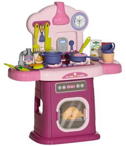 AIYAPLAY Cucina Giocattolo per Bambini 3-6 Anni con 38 Accessori e Suoni Realistici, in PP e ABS, 51x21x60 cm, Rosa