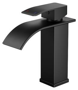 Miscelatore monocomando nero per bagno, rubinetto a cascata per lavabo, altezza del beccuccio 110 mm, a risparmio idrico