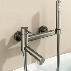 Rubinetto per vasca da bagno - Miscelatore per vasca da bagno da parete - Bocchetta orientabile - Doccetta manuale - Miscelatore monocomando con controllo acqua calda/fredda - Acciaio inossidabile 304 - Grigio metallizzato
