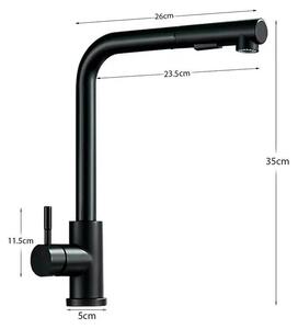 Miscelatore per lavello – Miscelatore da cucina estraibile – Miscelatore monocomando – Girevole a 360° – Doccetta con 2 getti – Ottone – Nero opaco