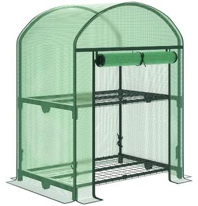 Outsunny Serra portatile da Giardino per Orto con 2 Ripiani in Metallo e Copertura in PE, 2 scaffale con gancio fisso, 69x49x92cm, Verde|Aosom Italy