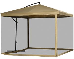 Outsunny Ombrellone da Giardino a Braccio Inclinabile con Apertura a Manovella e Zanzariera, 3x3 m, Beige