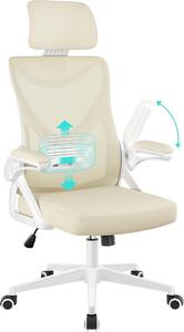 Sedia da ufficio ergonomica, sedia da scrivania con poggiatesta, color beige. Sedia girevole con braccioli e schienale reclinabili, poltrona da ufficio con funzione basculante, portata massima 150 kg