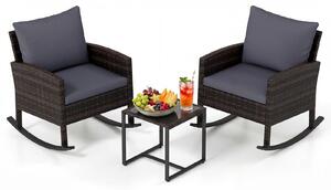 Set da giardino KOMFOTTEU, composto da 3 pezzi: 2 poltrone a dondolo in rattan con tavolino, set da salotto per esterni con struttura in metallo, cuscini imbottiti. Ideale per terrazzi, balconi, giardini e piscine