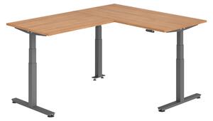 Scrivania angolare bümö regolabile elettricamente in altezza, forma a L - Struttura: grafite, finitura: noce, dimensioni: scrivania angolare 160 x 200 cm