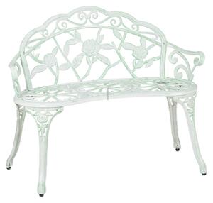 Panchina da giardino Relaxdays, 2 posti, con motivo a rose, per terrazza o balcone, in alluminio e ghisa, stile antico, 78 x 98 x 55,5 cm, bianco/verde