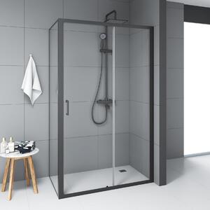 Cabina doccia 80x120 Marwell vetro Factory ingresso frontale, nero, 80 x 120 x 200 cm - Cabina doccia con telaio in alluminio nero opaco - Cabina doccia con porta scorrevole