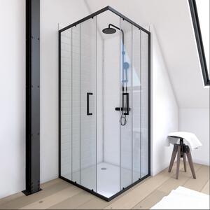 Cabina doccia 90x90 MARWELL Factory 90x90x200 cm - doccia ad angolo Doccia con telaio in alluminio opaco nero - con porta scorrevole