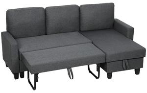 Divano angolare HOMCOM con funzione letto, a forma di L, con tre posti e contenitore per biancheria da letto